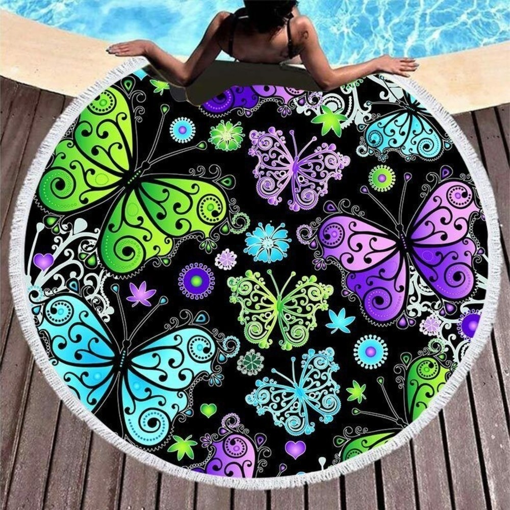 Butterfly Microfiber Round Towel Beach Bath Wall Tapestry Table Cloth Unique #3